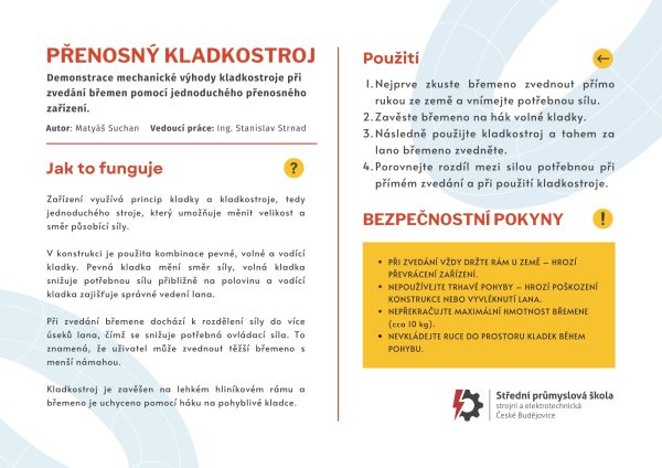 prenosny kladkostroj - Výstupy / Outputs