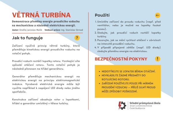 vetrna turbina - Výstupy / Outputs