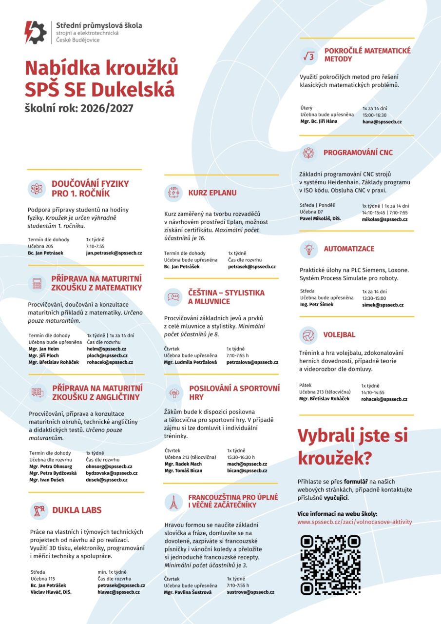 Nabidka krouzku SPS SE Dukelska 1 - Volnočasové aktivity