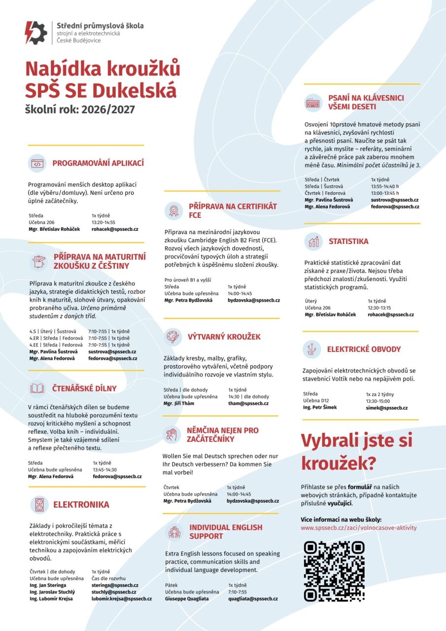 Nabidka krouzku SPS SE Dukelska 2 - Volnočasové aktivity