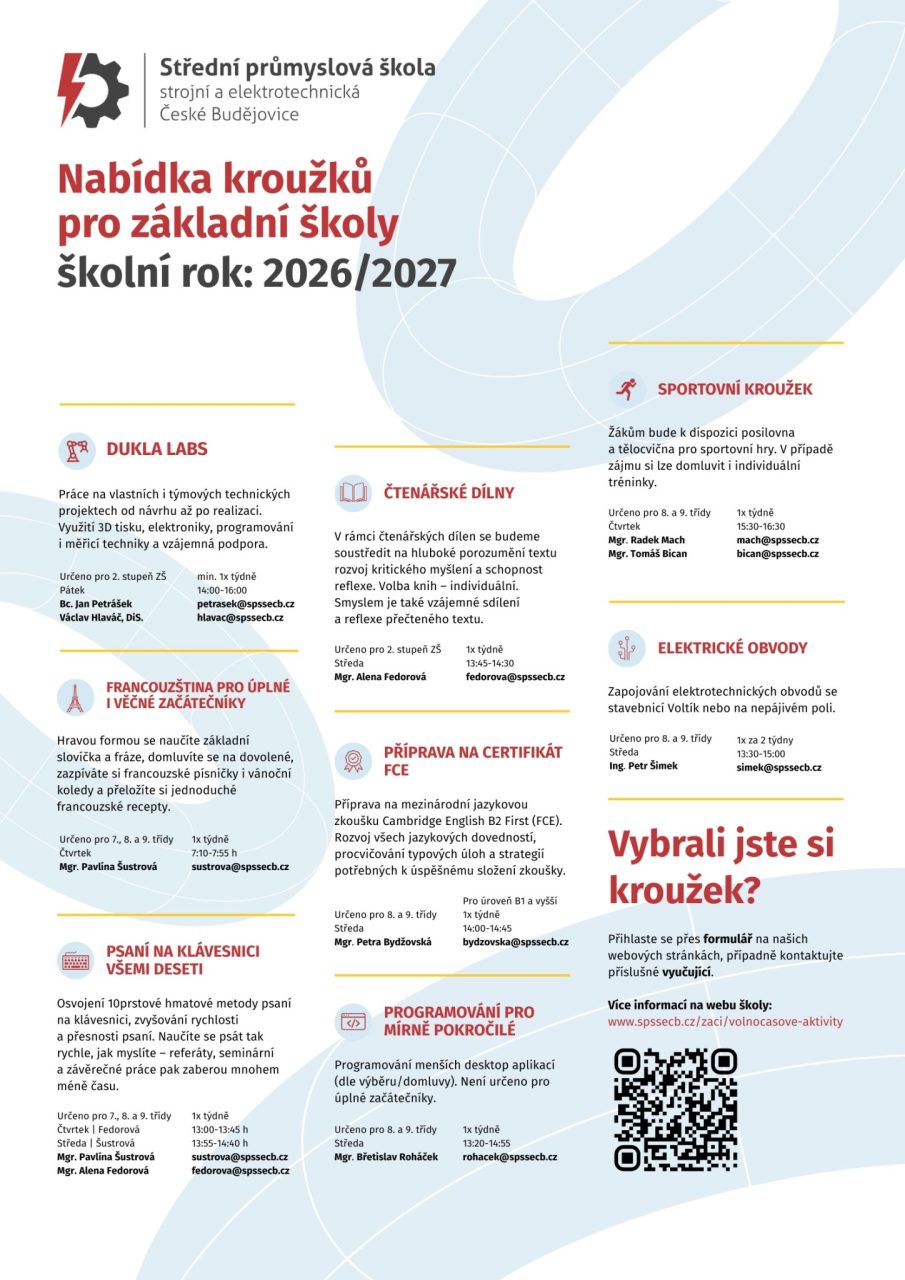Nabidka krouzku SPS SE Dukelska pro ZS - Volnočasové aktivity