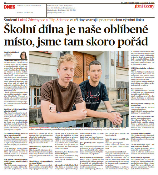 noviny kluci - O našich studentech Filipovi a Lukášovi psala MF DNES